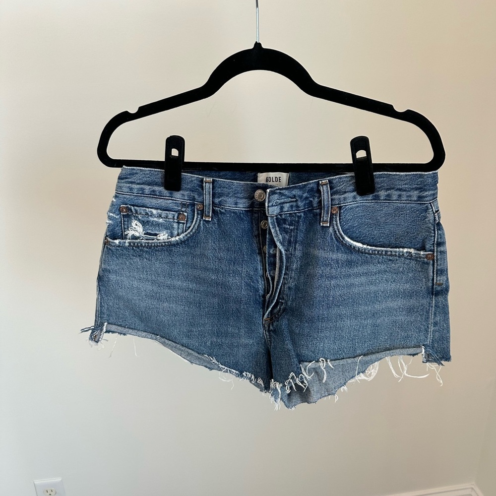 Agolde Distressed Blue Jean Shorts